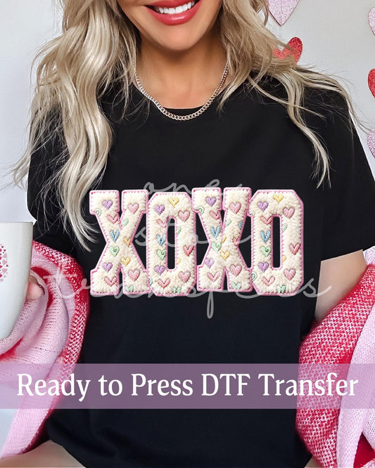 Valentine's Day XOXO Pastel Hearts Faux Chenille Patch - Ready to Press DTF Transfers