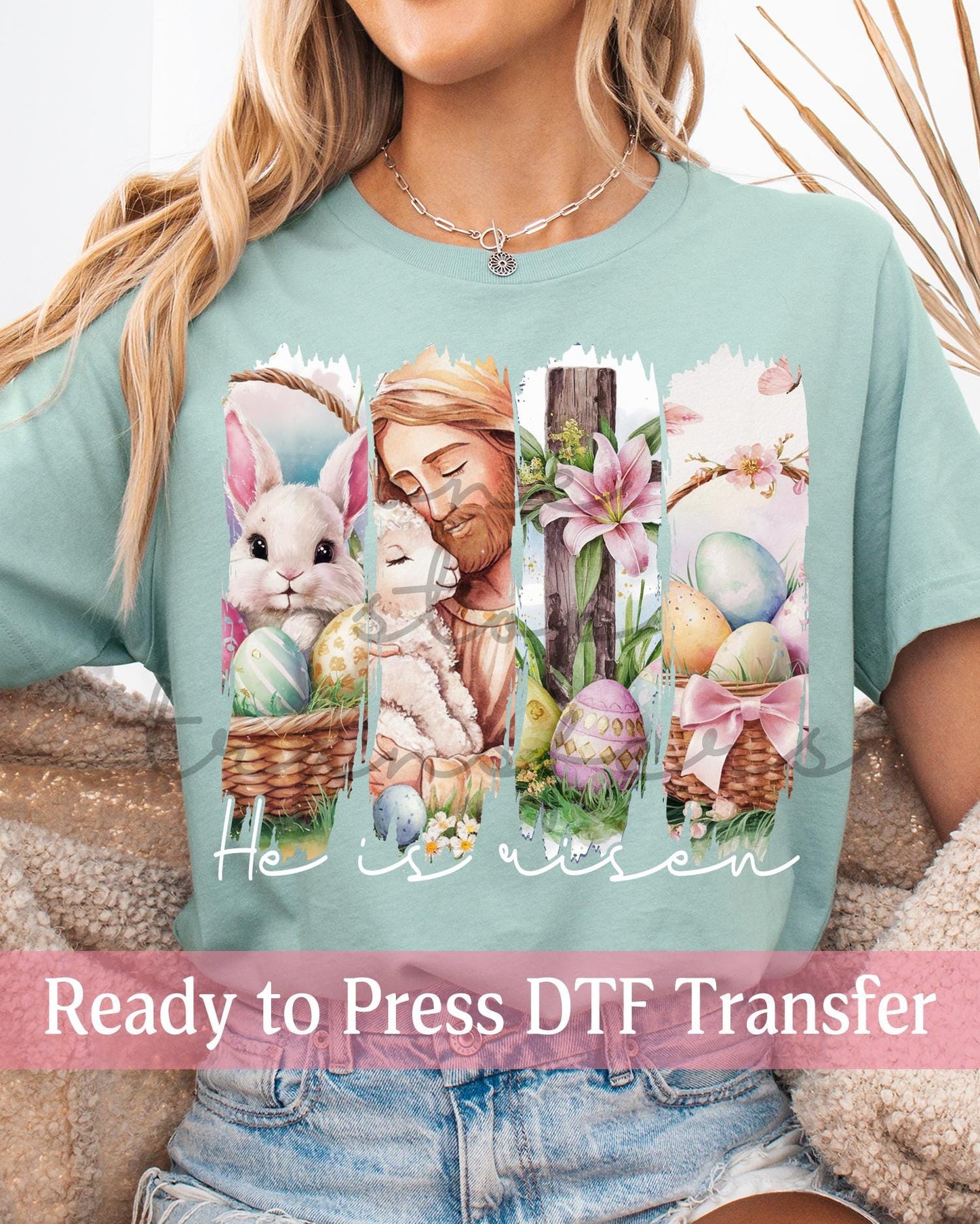 He Is Risen Easter Floral Brushstroke Panels - Ready to Press DTF Transfers