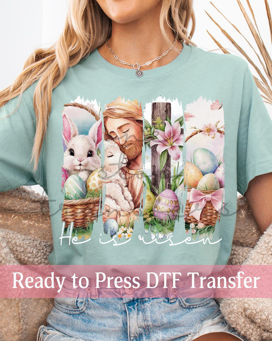 He Is Risen Easter Floral Brushstroke Panels - Ready to Press DTF Transfers