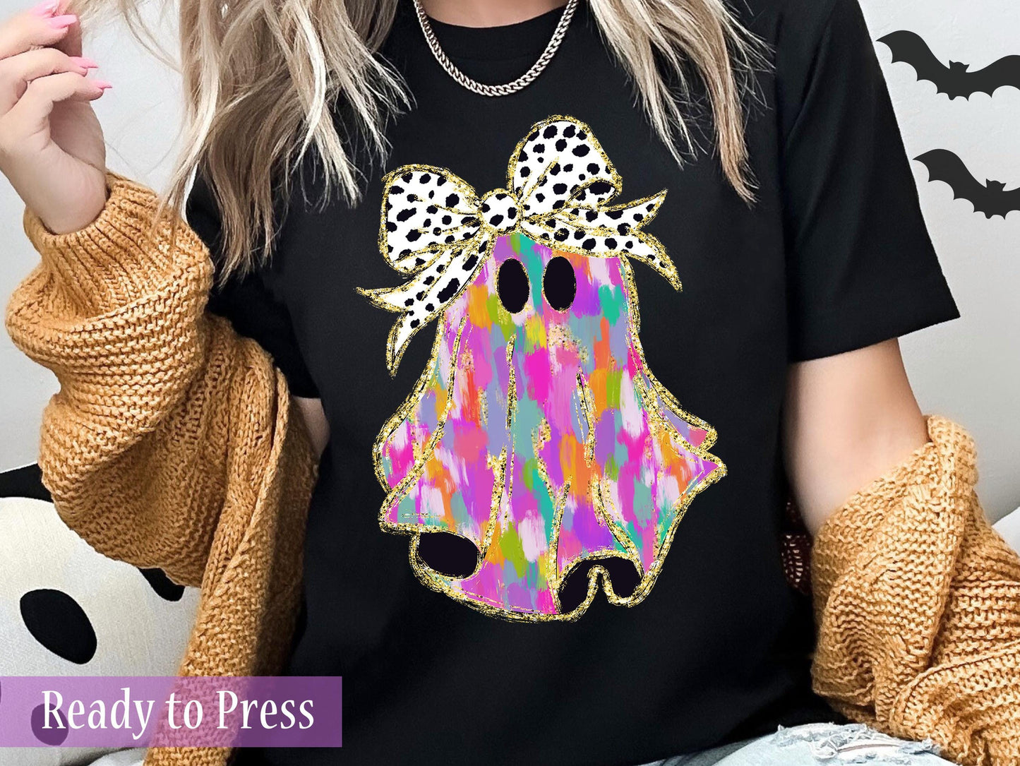 Faux Glitter Colorful Watercolor Ghost - Ready to Press DTF Transfers