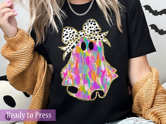 Faux Glitter Colorful Watercolor Ghost - Ready to Press DTF Transfers