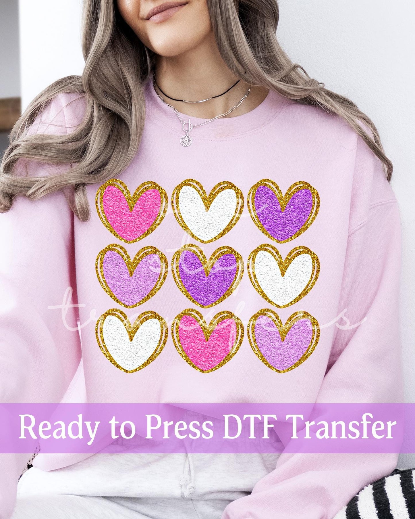 Valentine's Day Faux Chenille Heart Faux Glitter - Ready to Press DTF Transfers