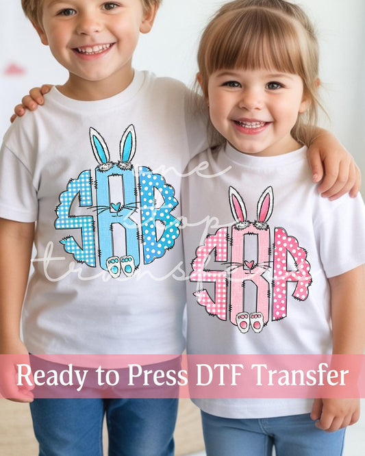 Preppy Easter Bunny Monogram for Boys Or Girls - Ready to Press DTF Transfers