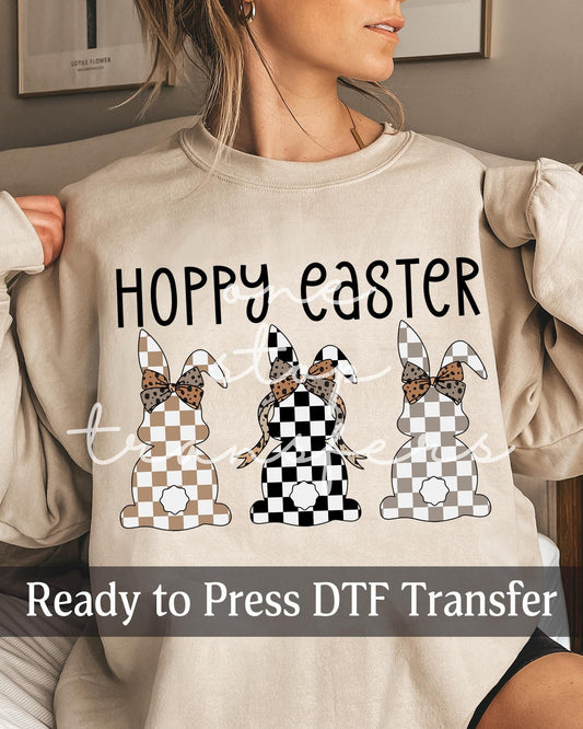 Hoppy Easter Neutral Checker Bunnies - Ready to Press DTF Transfers