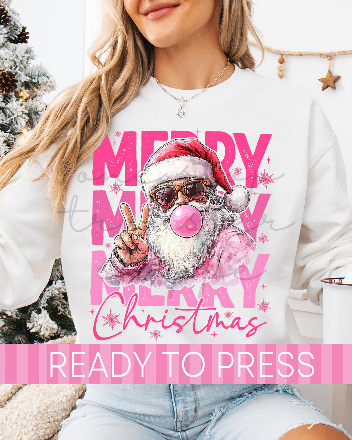 Stacked Merry Santa Blowing Bubble Gum - Ready to Press DTF Transfers