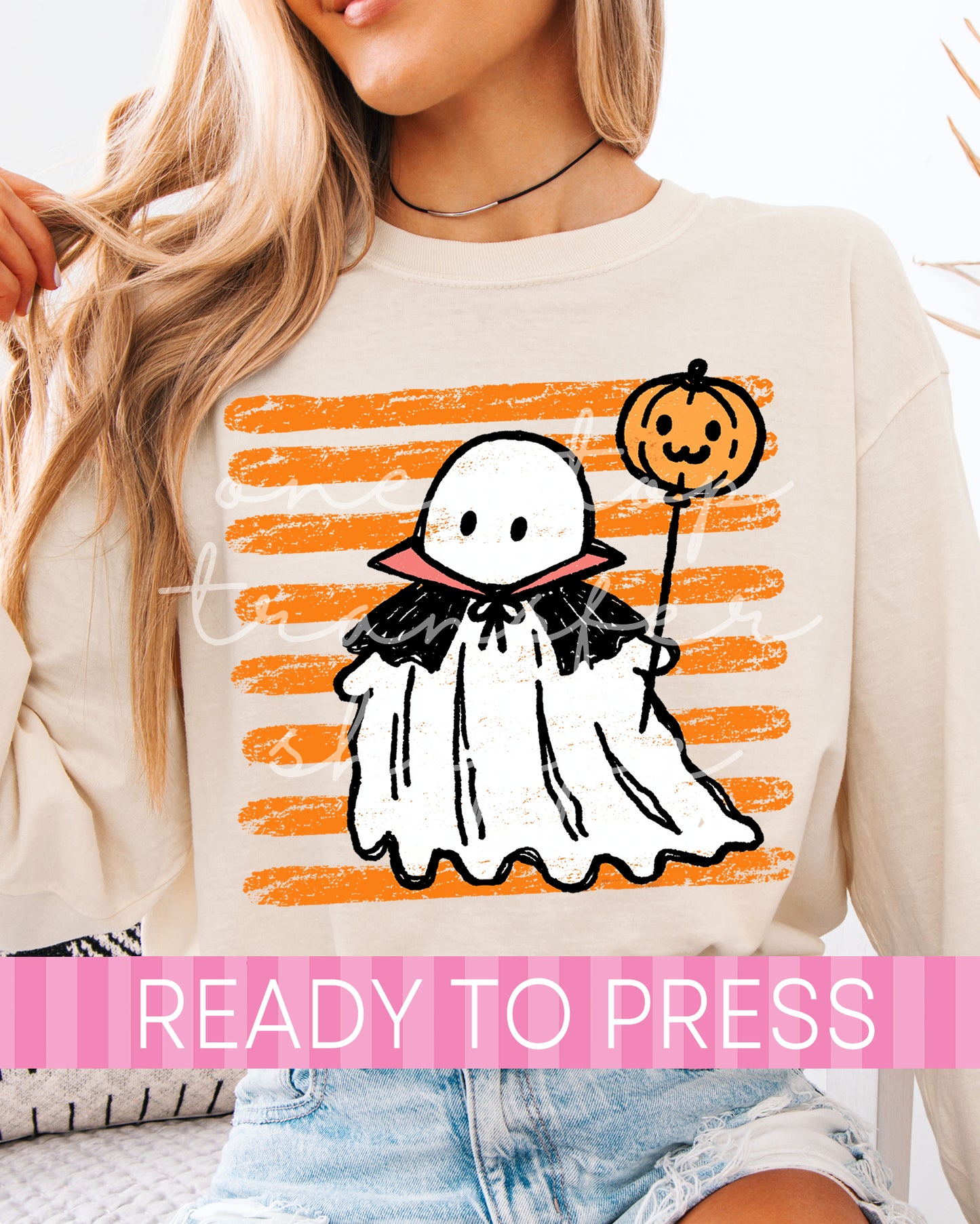 Horizontal Stripes Halloween Vampire Ghost - Ready to Press DTF Transfers