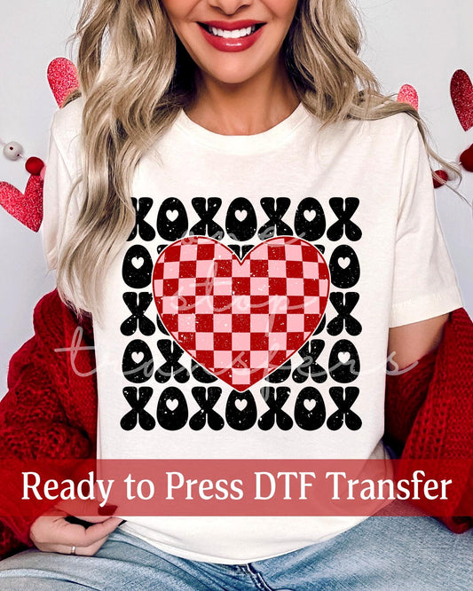Valentine's Day XOXO Distressed Checker Heart - Ready to Press DTF Transfers