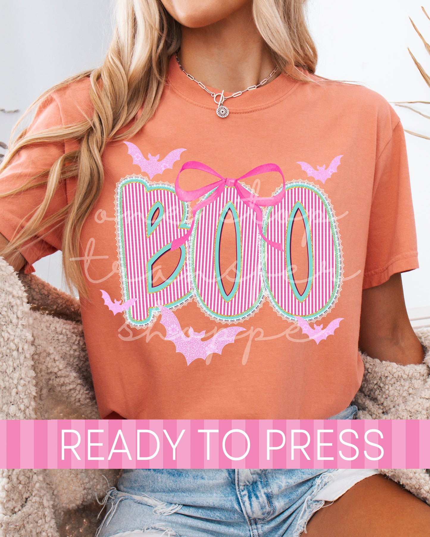 Shabby Chic Coquette Pink Striped BOO - Ready to Press DTF Transfers