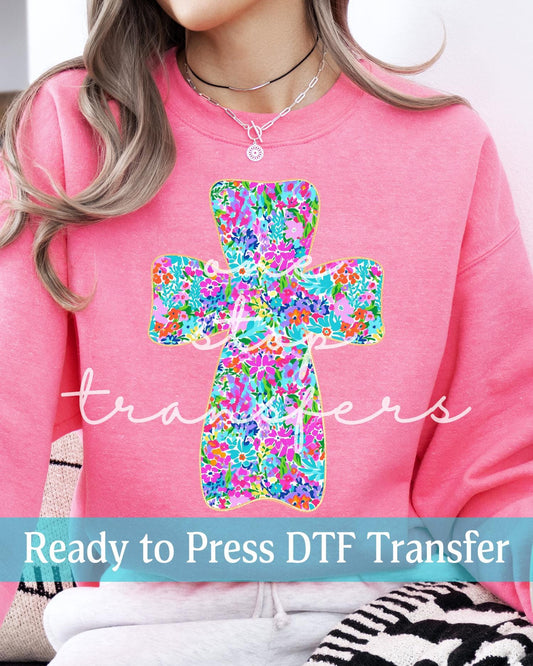 Watercolor Floral Cross - Ready to Press DTF Transfers