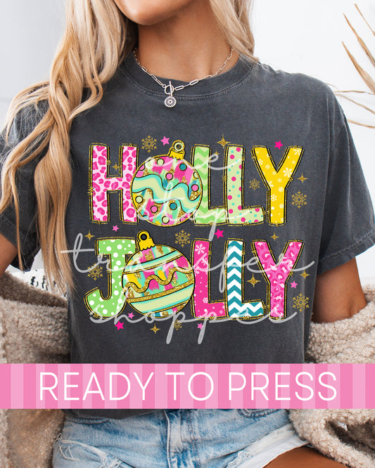 Colorful Holly Jolly Ornaments - Ready to Press DTF Transfers