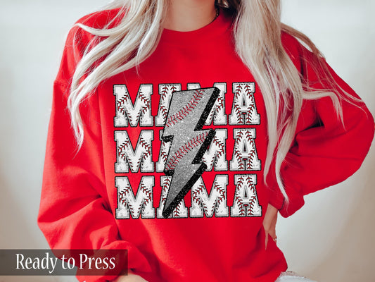 Stacked Baseball Mama Faux Glitter Lightning- Ready to Press DTF Transfers
