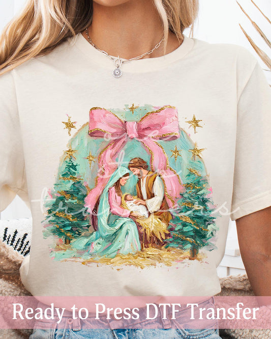 Faux Oil Paint Coquette Christmas Holy Family Nativity - Ready to Press DTF Transfers