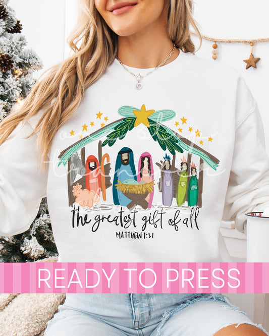 The Greatest Gift Of All Matthew 1:21 - Ready to Press DTF Transfers
