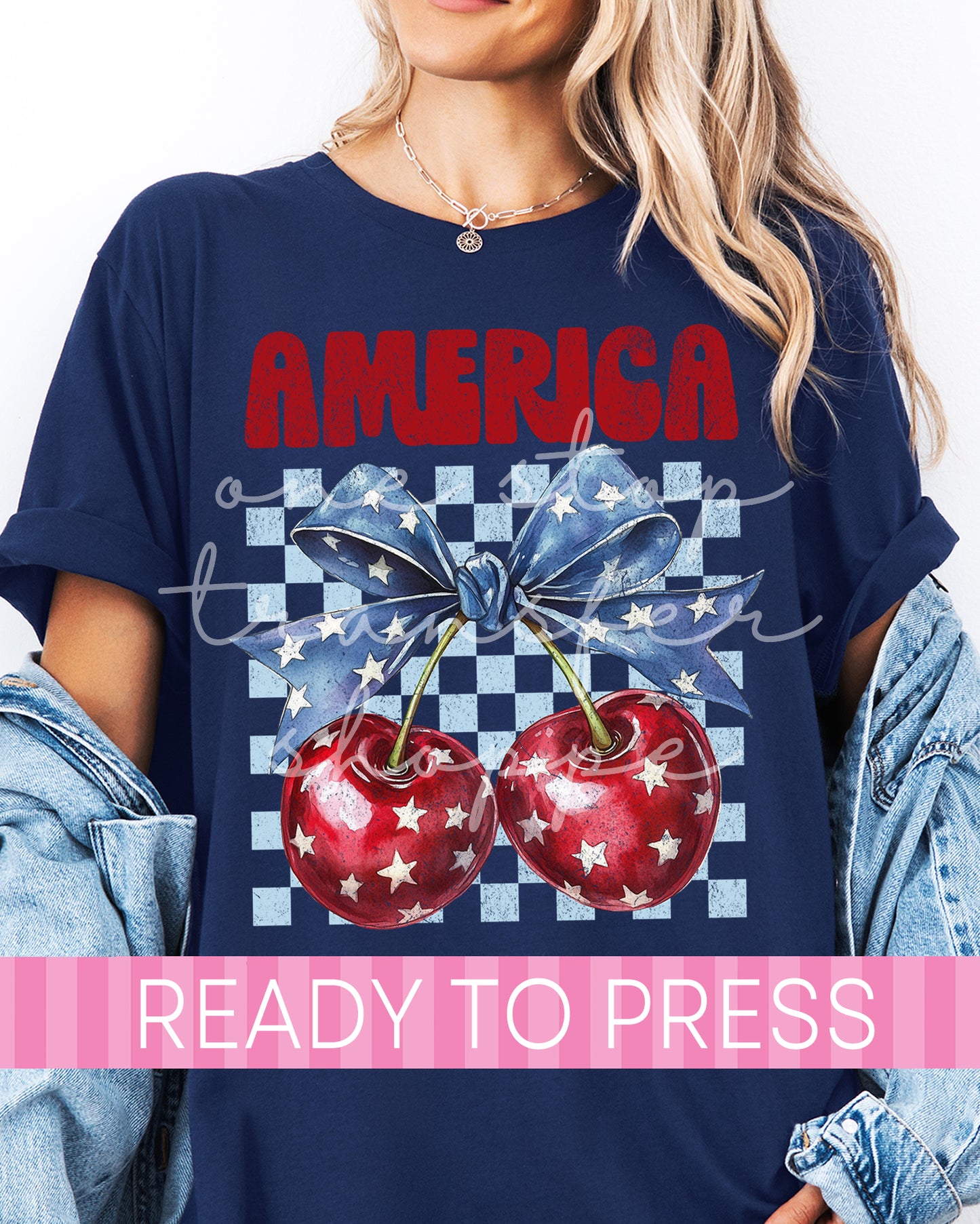Checker Background Coquette America Cherries - Ready to Press DTF Transfers