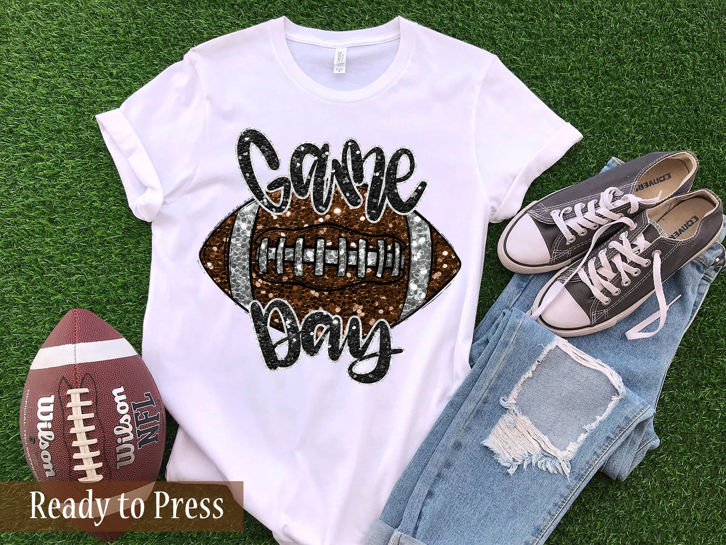 Faux Glitter Football Game Day - Ready to Press DTF Transfers