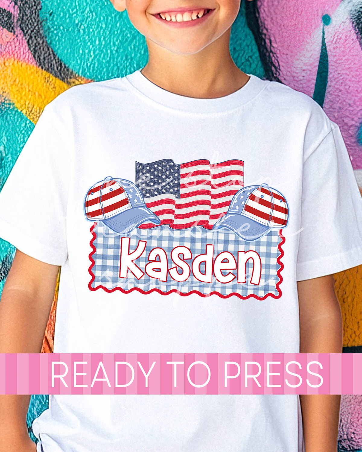 Custom Name Gingham 4th of July American Flag - Ready to Press DTF Transfers