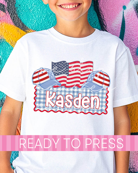 Custom Name Gingham 4th of July American Flag - Ready to Press DTF Transfers