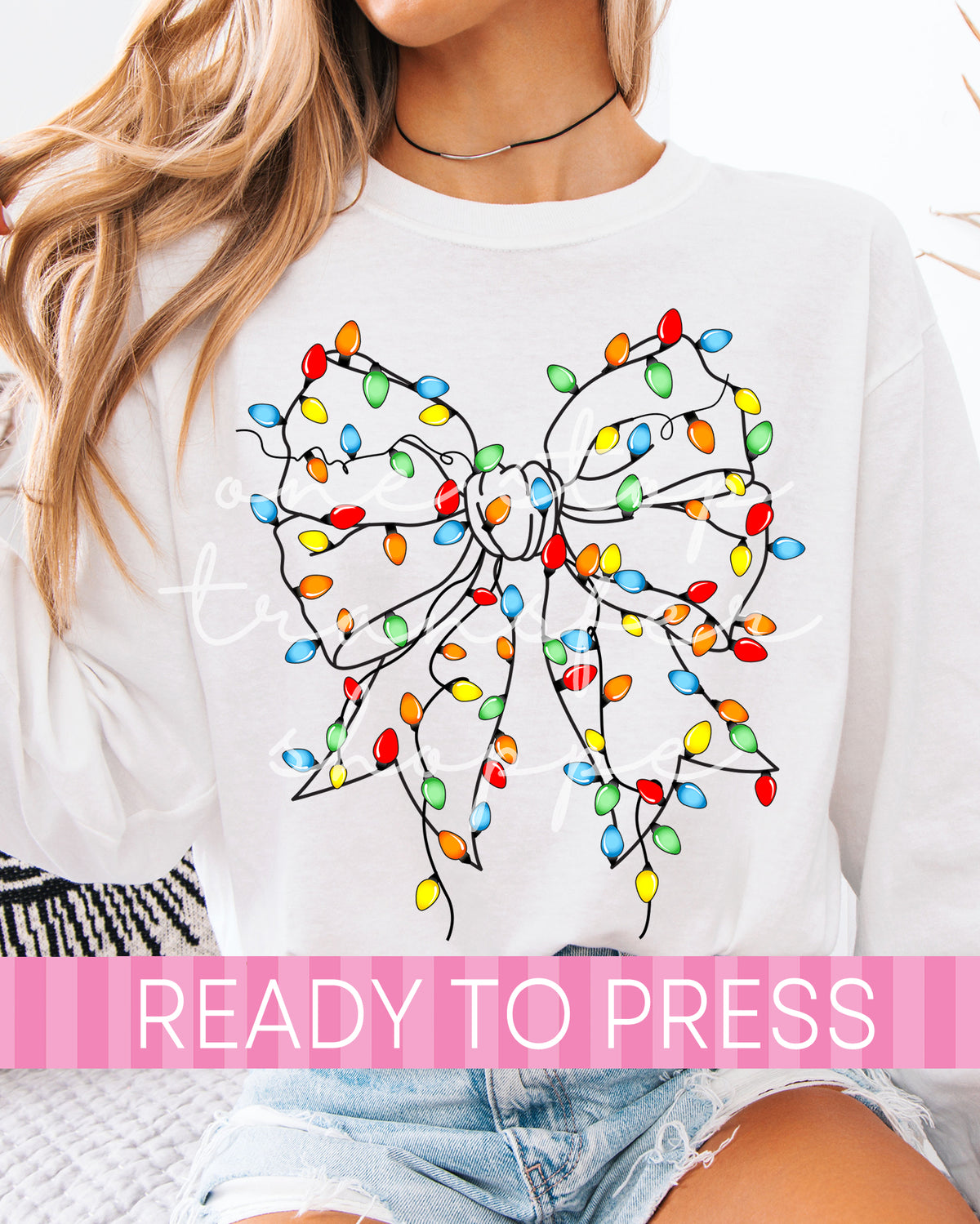 Coquette Christmas Color String Lights Bow - Ready to Press DTF Transfers