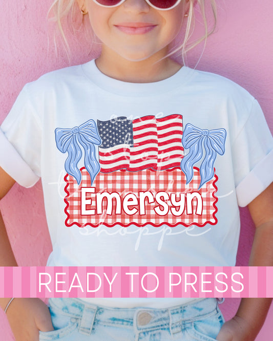 Custom Name Gingham 4th of July Coquette American Flag - Ready to Press DTF Transfers