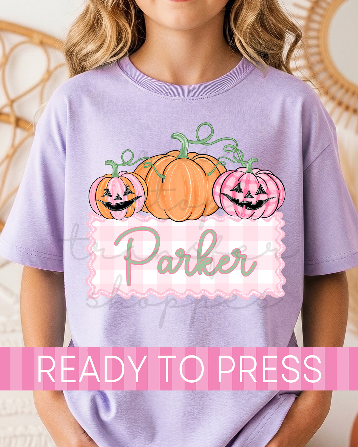 Custom Name Pink Gingham Pumpkins DTF Transfer - Ready to Press DTF Transfers
