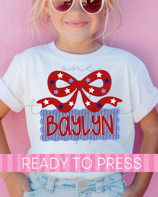 Custom Name Coquette 4th of July Stars and Stripes - Ready to Press DTF Transfers