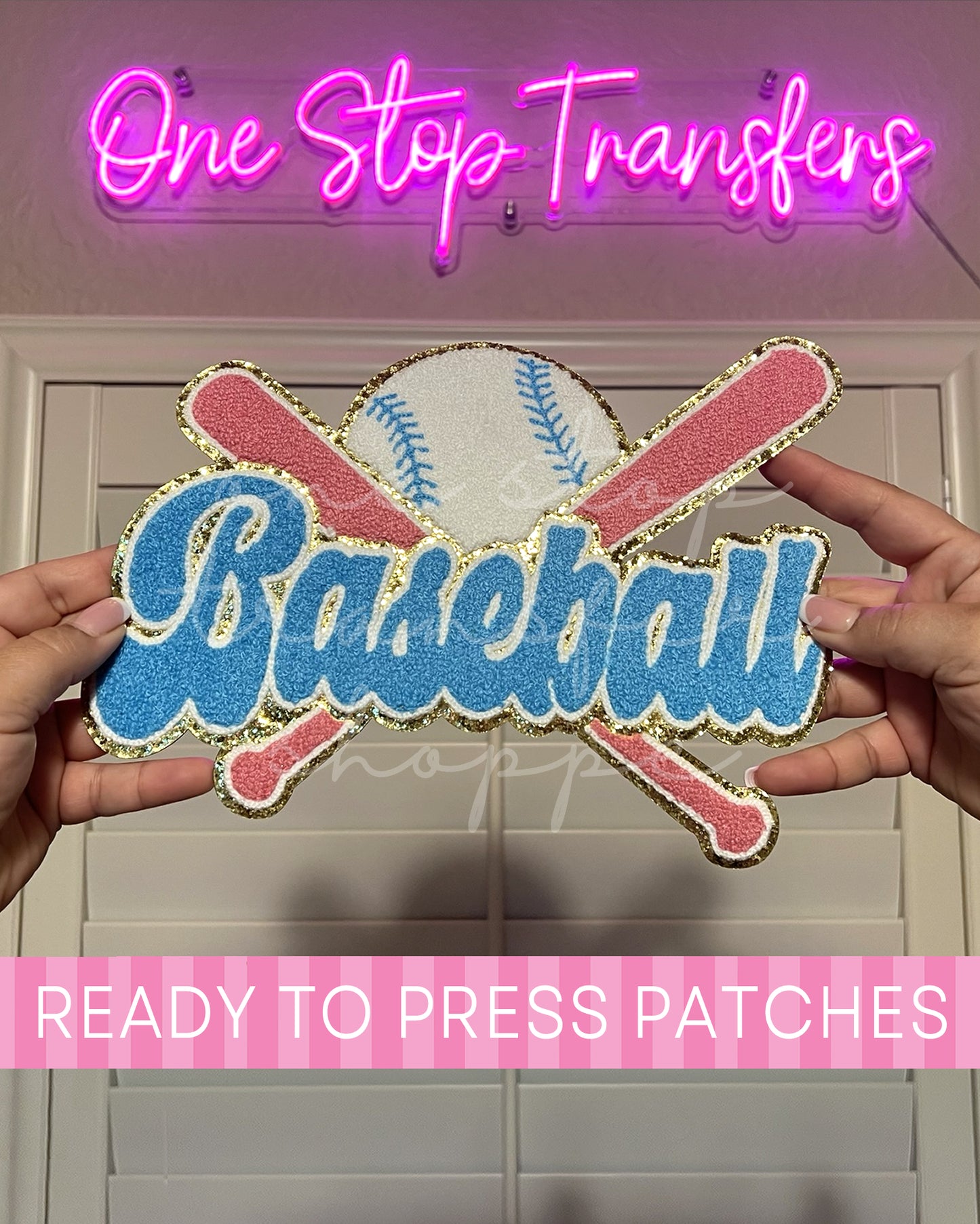 Pink Criss Cross Baseball Bats Chenille Iron On Patch - Ready to Press Patches