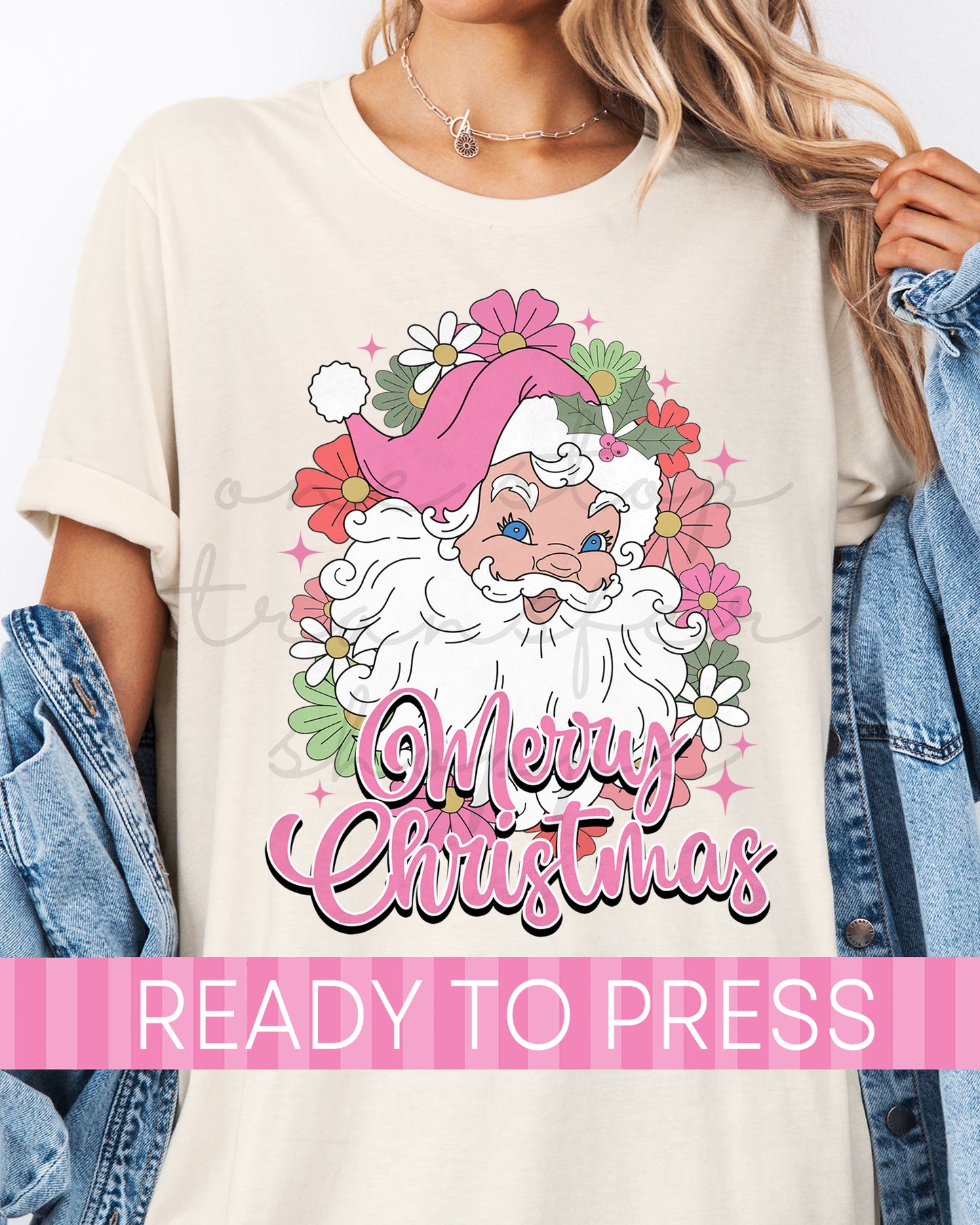 Pink Floral Santa  - Ready to Press DTF Transfers