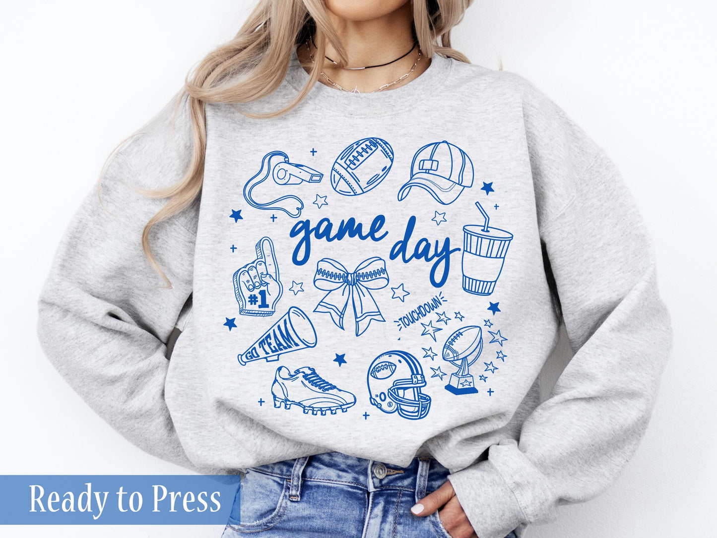 Preppy Blue Game Day Football Collage - Ready to Press DTF Transfers