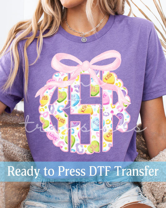 Valentine's Day Candy Hearts Coquette Monogram - Ready to Press DTF Transfers