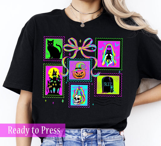 Neon Halloween Postage Stamps - Ready to Press DTF Transfers
