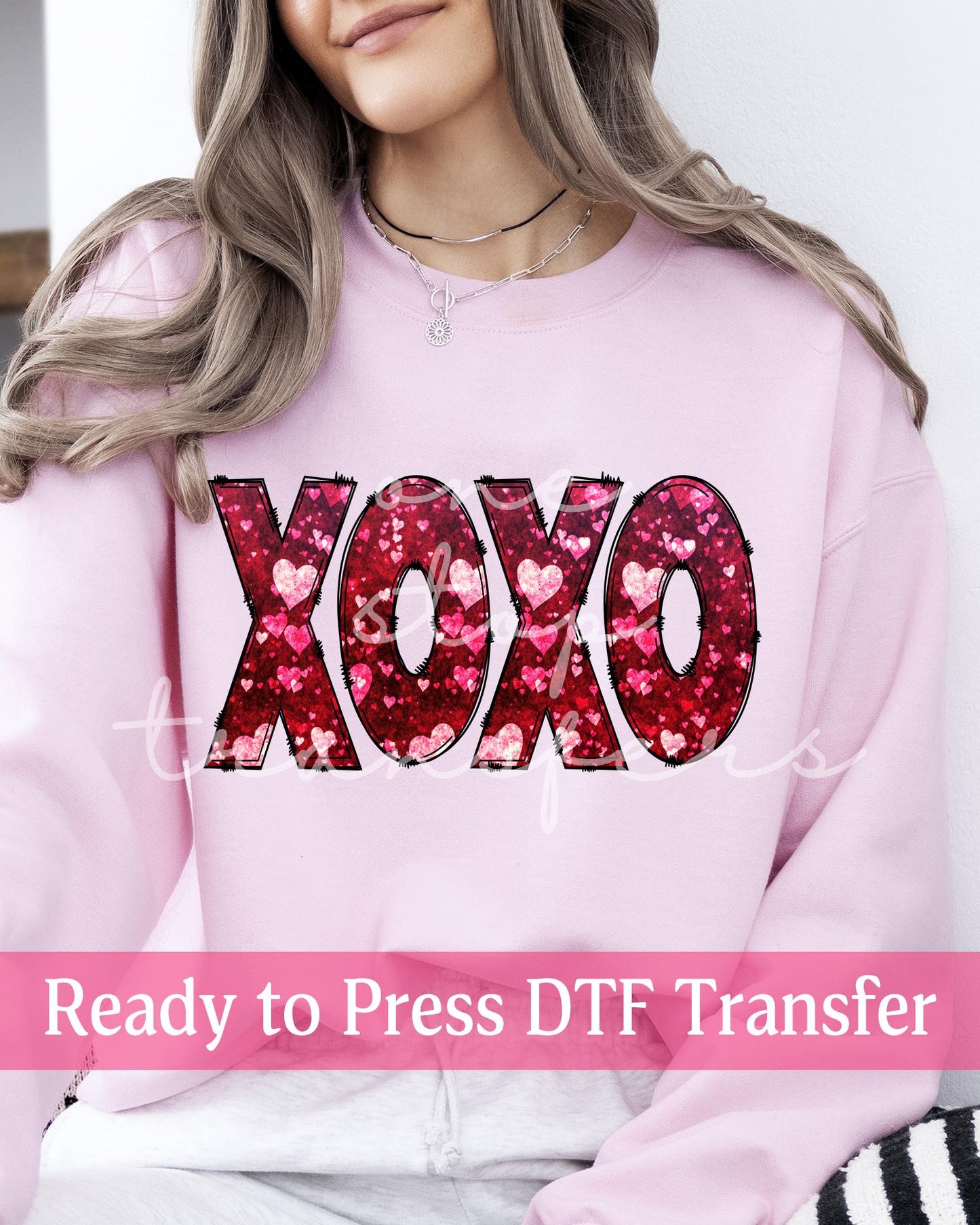Valentine's Day Faux Glitter Hearts XOXO - Ready to Press DTF Transfers