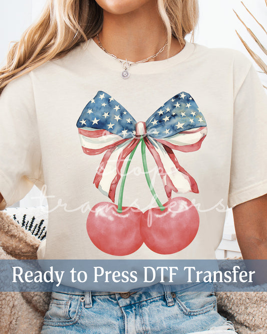 American Flag Bow Cherries - Ready to Press DTF Transfers