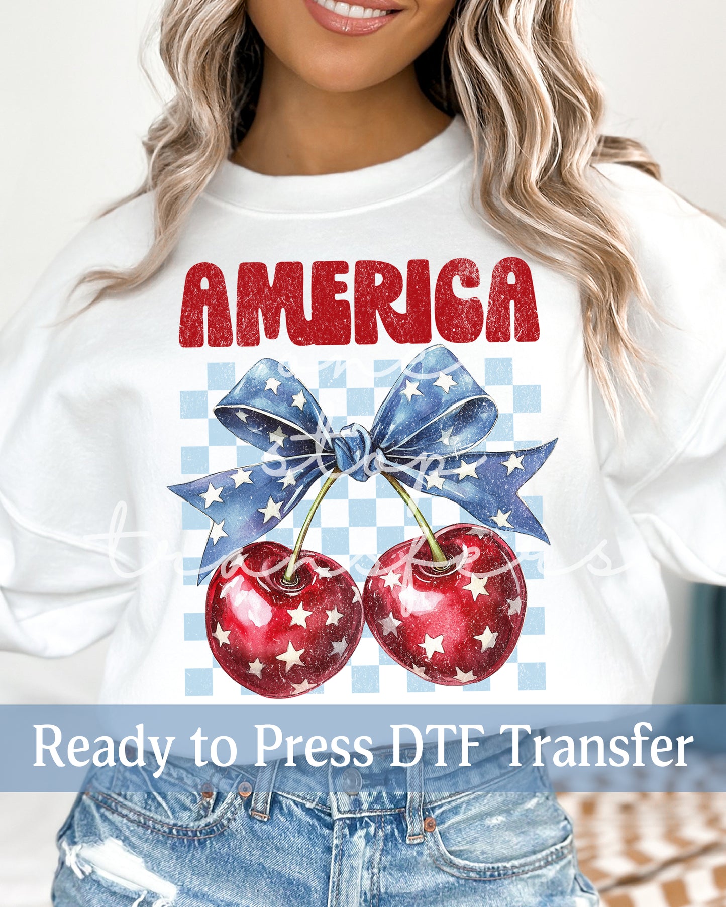 Checker Background Coquette America Cherries - Ready to Press DTF Transfers