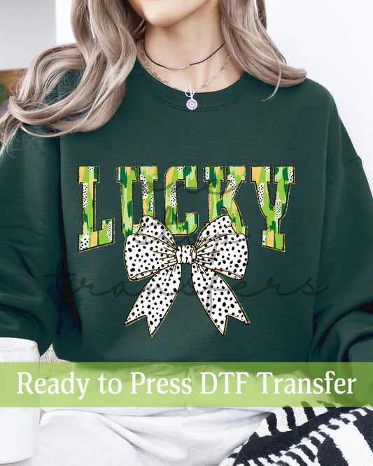 St. Patrick's Day Coquette LUCKY Dalmatian Dots Bow - Ready to Press DTF Transfers