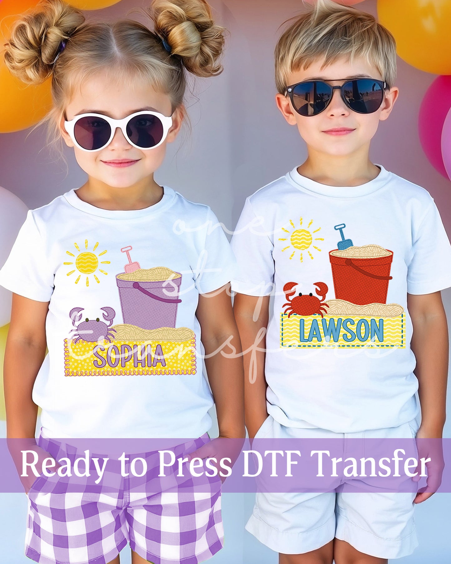 Custom Summer Beach Pails Name Plate - Ready to Press DTF Transfers