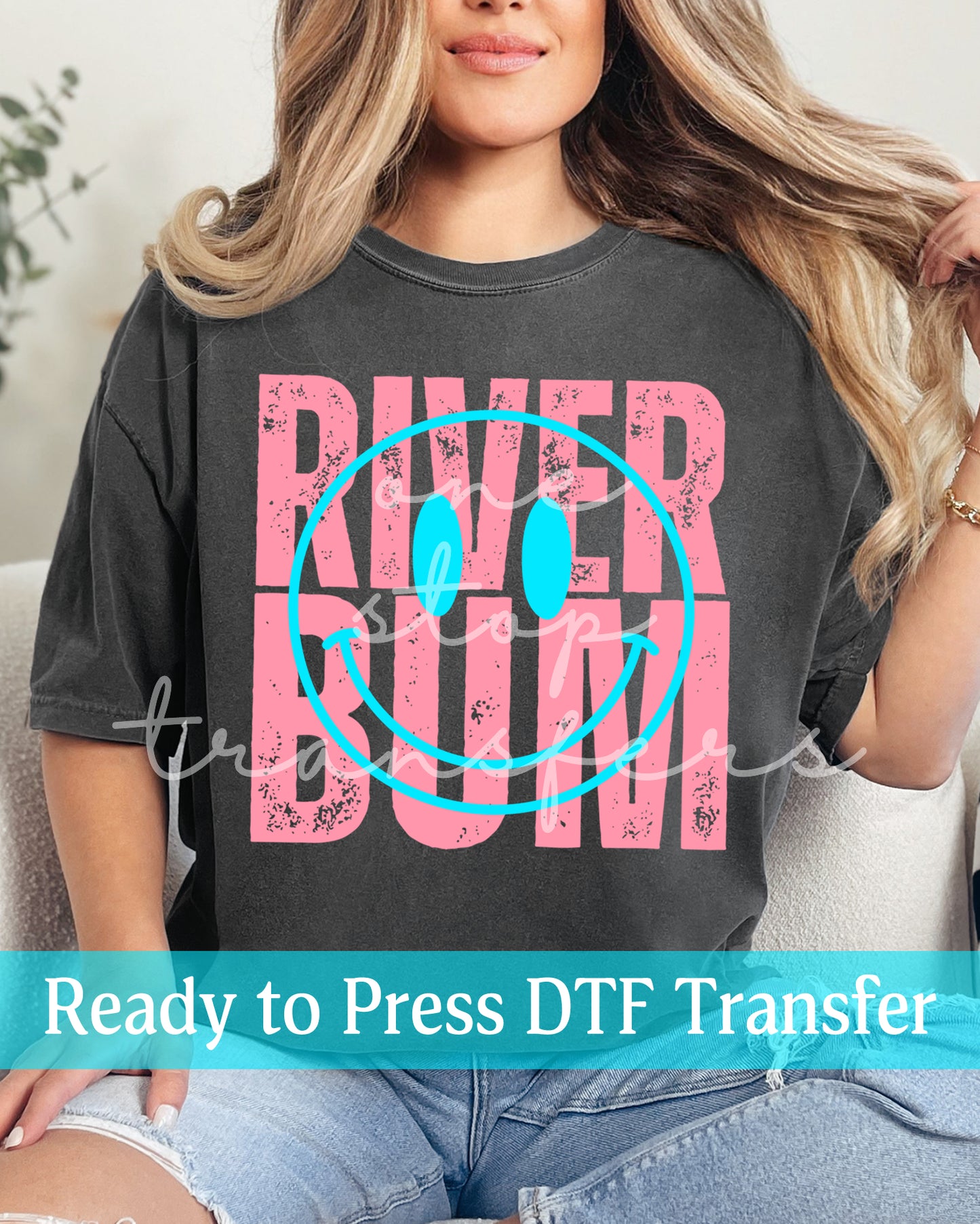 Distressed River Bum Smiley Face - Ready to Press DTF Transfers