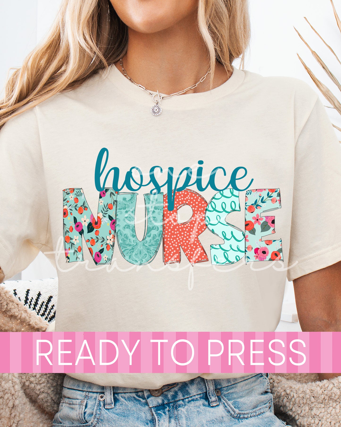 Teal Orange Floral Hospice Nurse - Ready to Press DTF Transfers