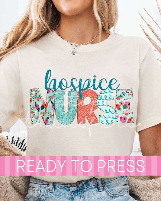 Teal Orange Floral Hospice Nurse - Ready to Press DTF Transfers