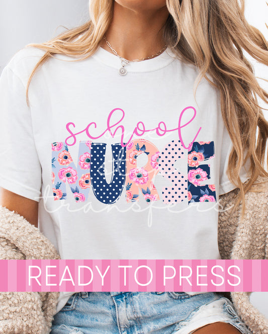 Floral Polka Dot School Nurse - Ready to Press DTF Transfers