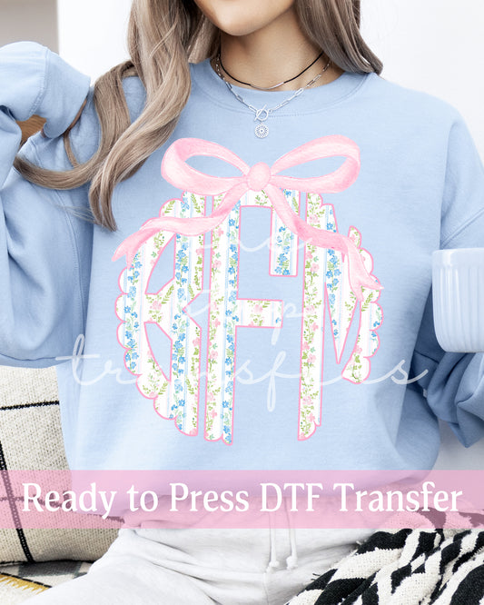 Preppy Floral Stripe Coquette Monogram Monogram - Ready to Press DTF Transfers