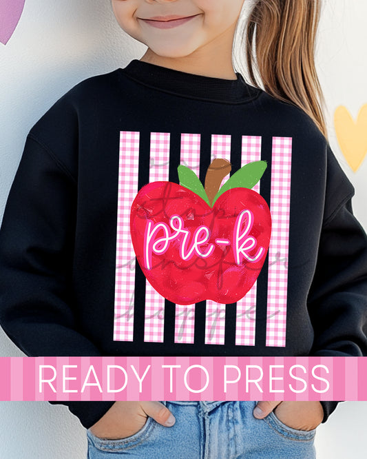 Pre-K - 4th Gingham Stripes Apple Grades - Ready to Press DTF Transfers