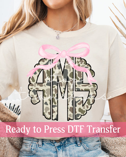 Girly Pink Coquette Camouflage Monogram - Ready to Press DTF Transfers