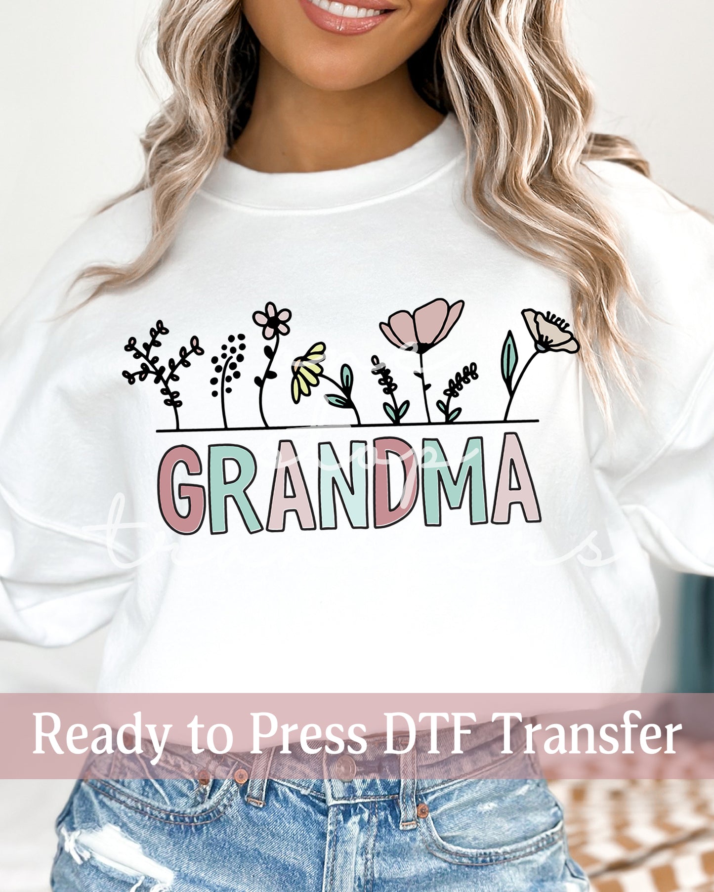 Grandma, Mimi, Nanny Muted Flower Garden - Ready to Press DTF Transfers