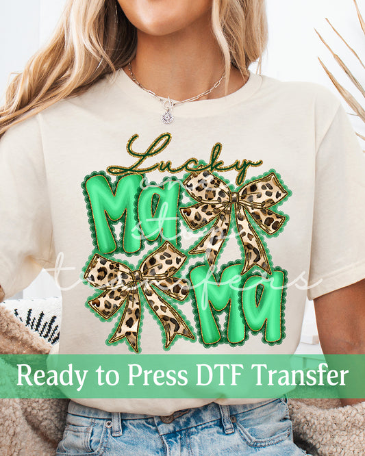 Leopard Bow Lucky MAMA - Ready to Press DTF Transfers