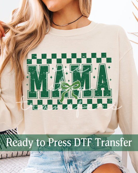 Green Distressed Checker Coquette MAMA - Ready to Press DTF Transfers