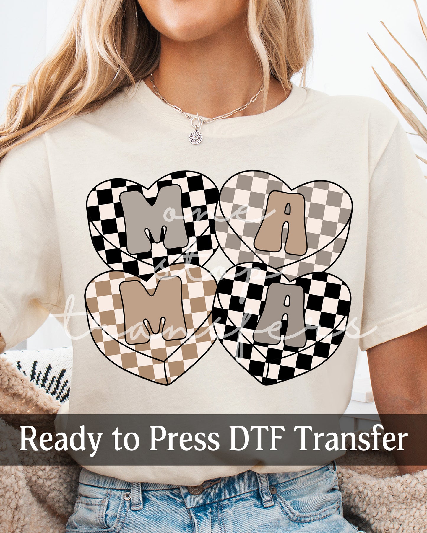 MAMA Neutral Checker Hearts - Ready to Press DTF Transfers