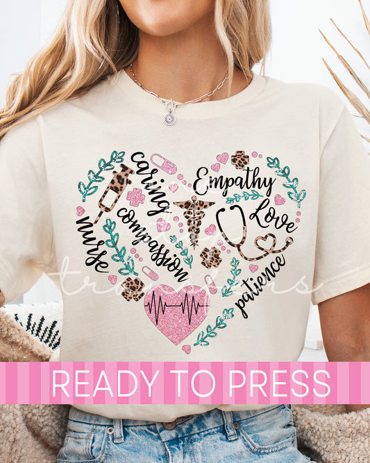 RN Nurse Heart Shape Wording - Ready to Press DTF Transfers