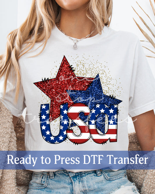 Faux Glitter USA Stars- Ready to Press DTF Transfers