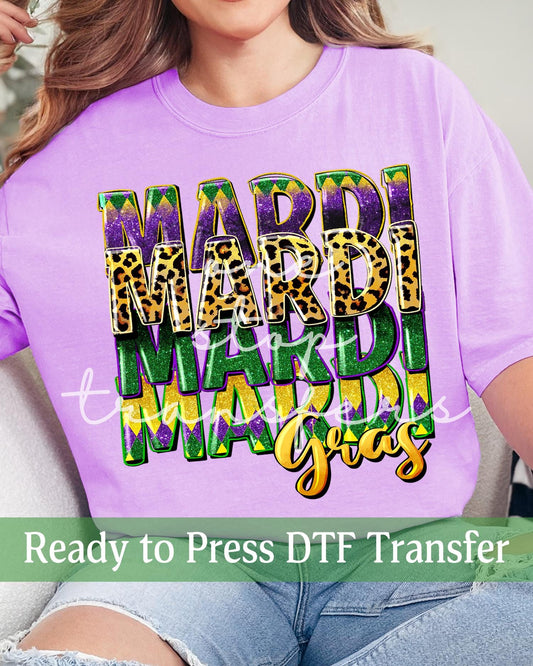 Faux Glitter Stacked Mardi Gras - Ready to Press DTF Transfers