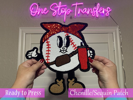 Boujee Baseball Chenille Sequin Iron On Patch - Ready to Press Patches